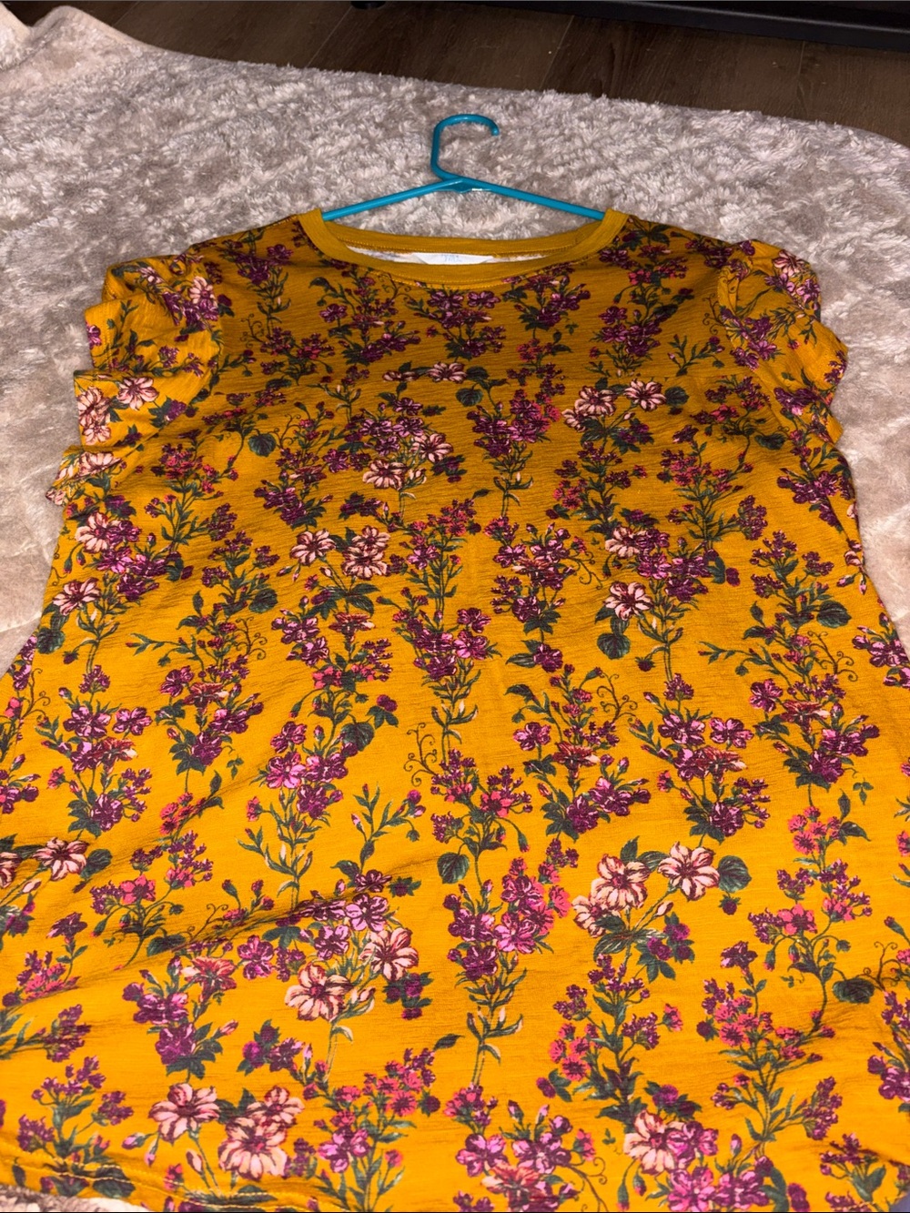 Time and Tru Mustard Yellow Floral Short Sleeve Top
